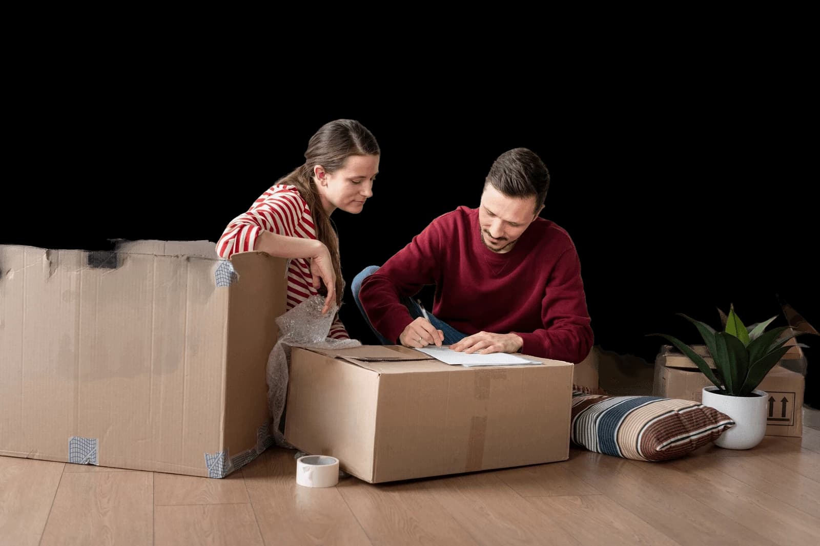 Couple packing boxes