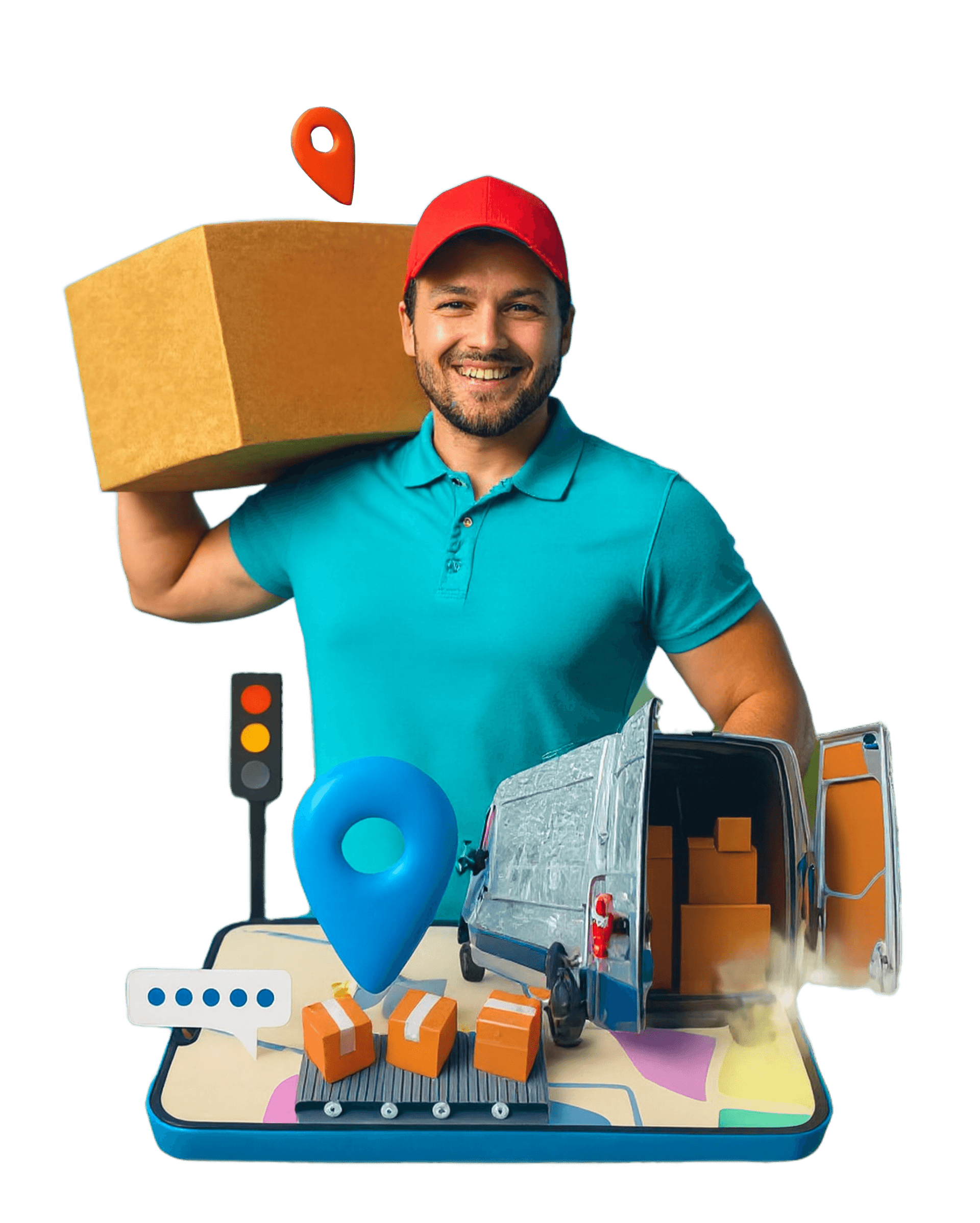 Giant Van driver loading boxes into a moving van