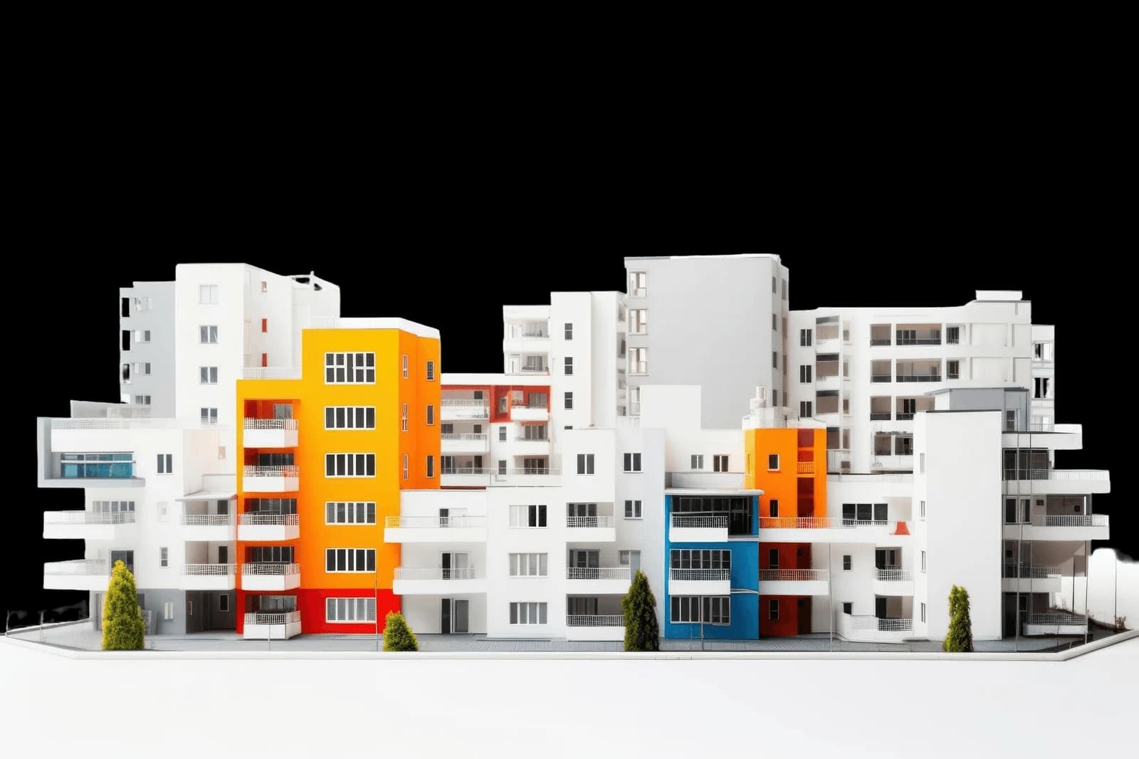 Row of colourful houses and blocks of flats