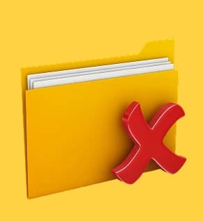 Folder marked with red X — missing insurance details red flag