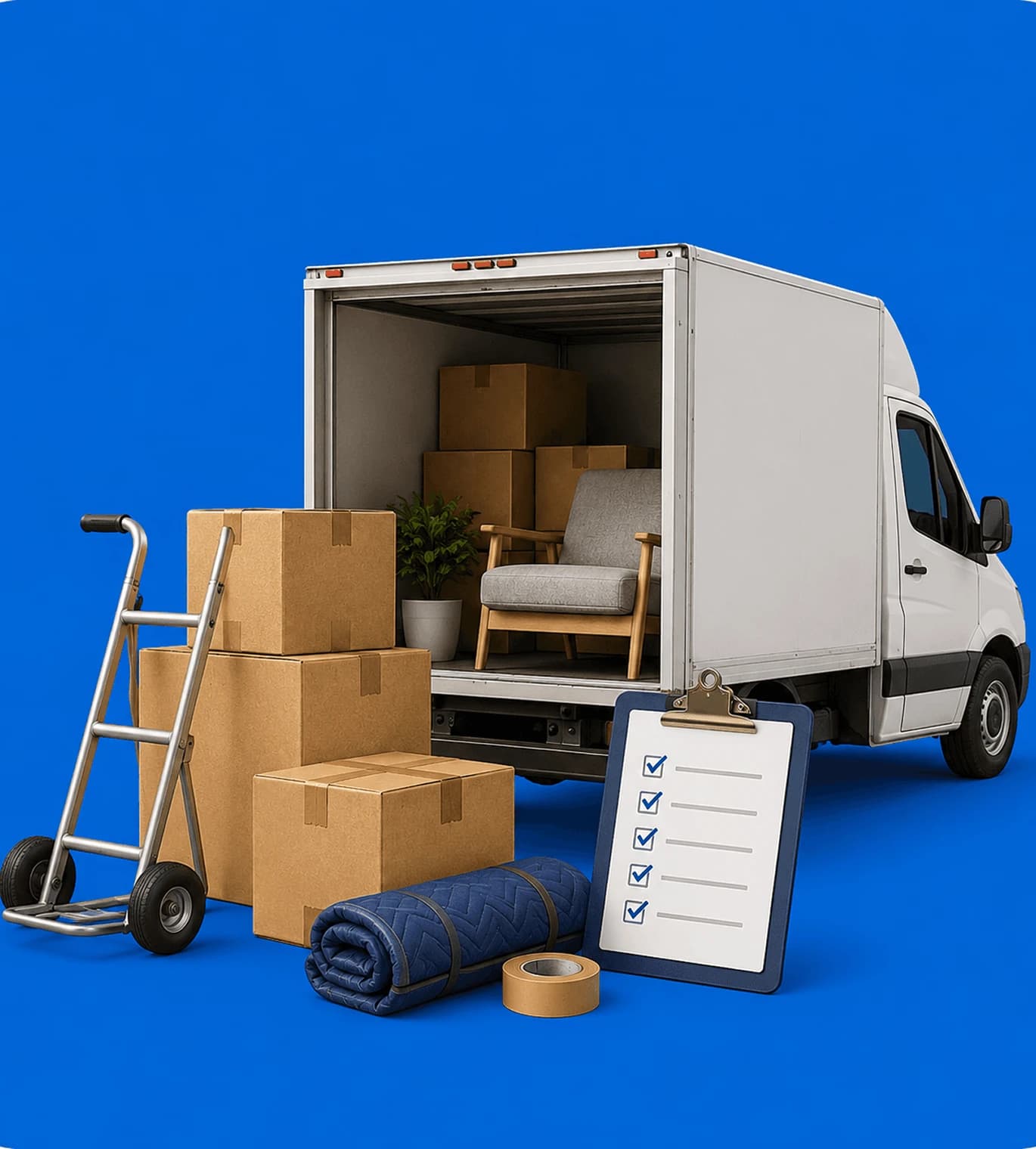Giant Van removal truck loaded with boxes and packing supplies