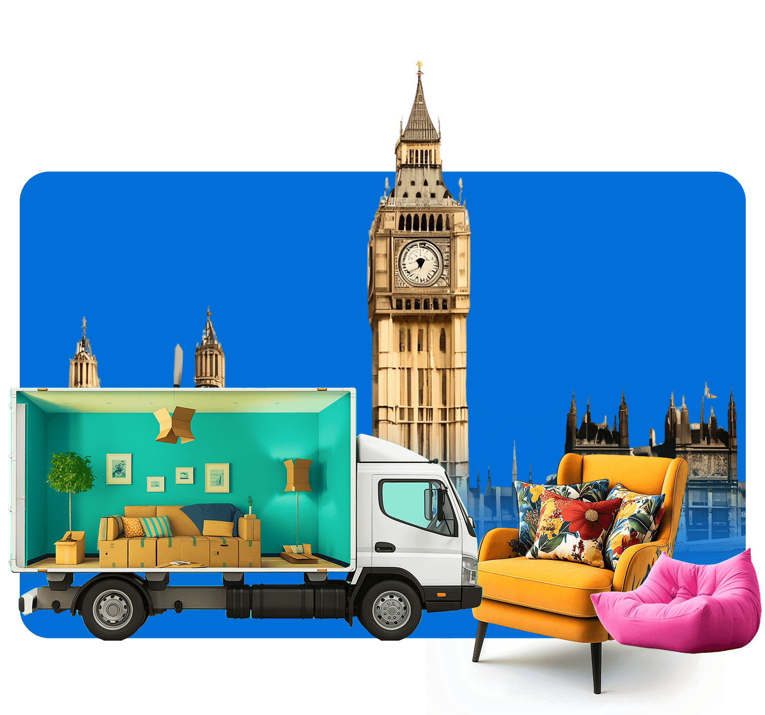 Furniture delivery service with van and household items