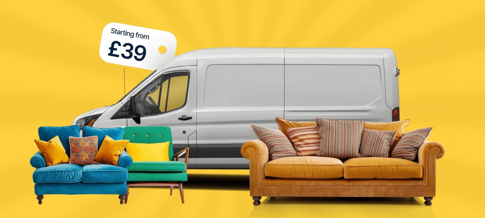 Giant Van driver loading a large corner sofa into a Luton van