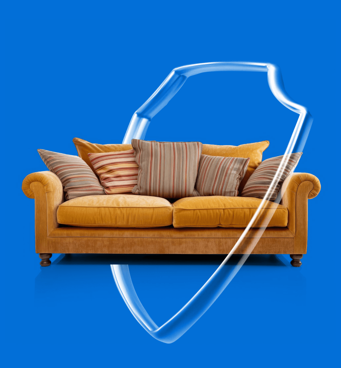 Shield illustration representing furniture protection during sofa delivery.