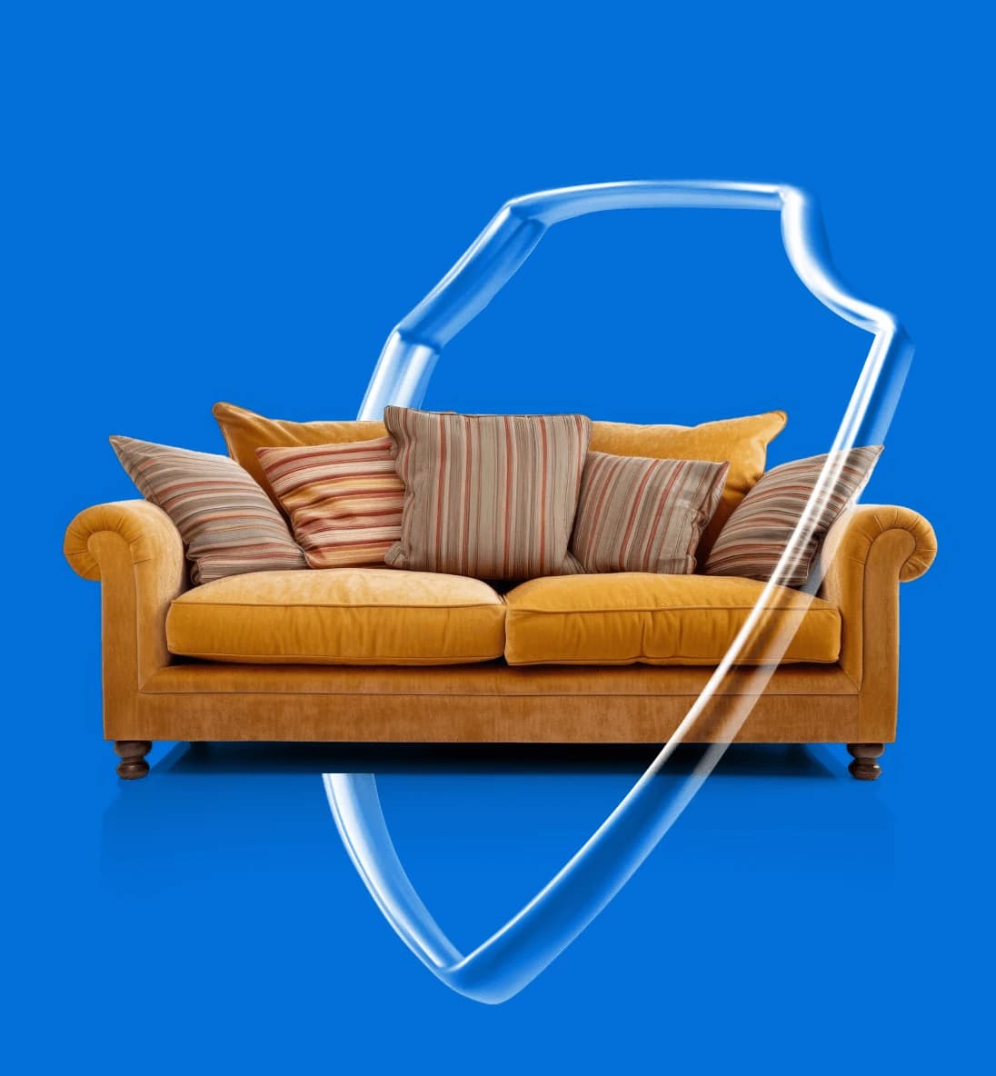 Shield illustration representing furniture protection during sofa delivery.