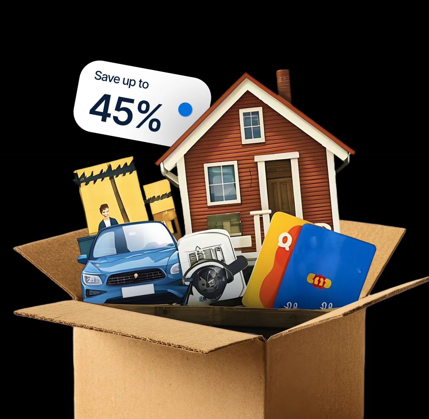 Illustration of a house move with a car and packed boxes