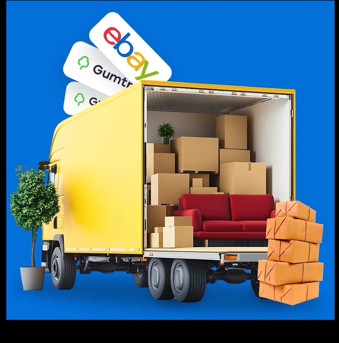 Giant Van truck loaded with furniture and parcels collected from eBay and Gumtree