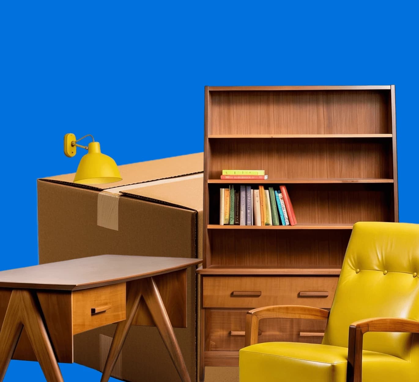 Settled home after a move with books and furniture in place