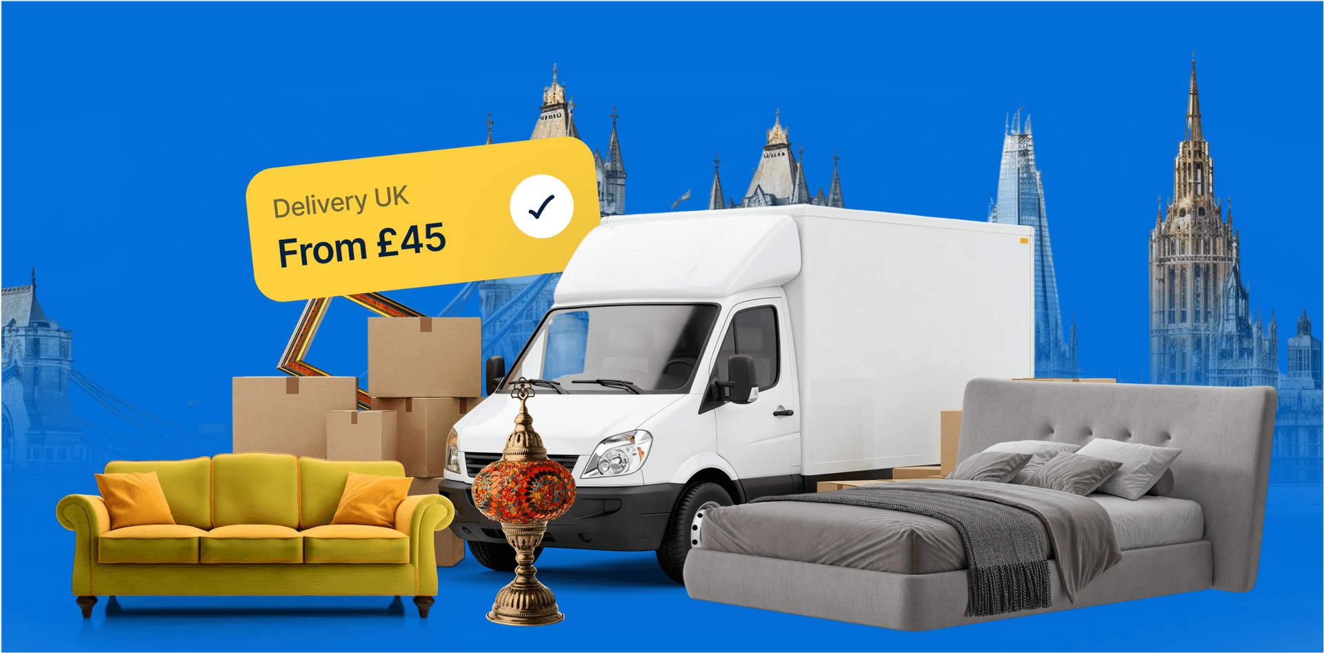 Giant Van two-man team carrying a divan bed into a UK home as part of their bed and mattress delivery service.