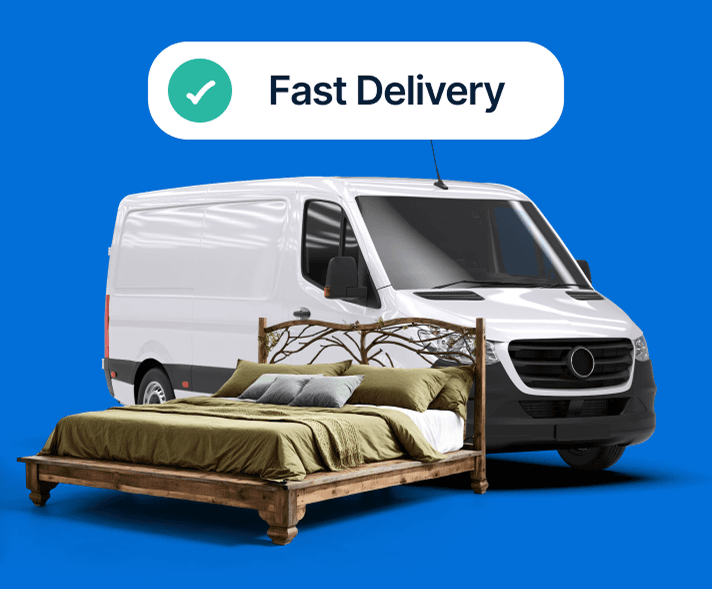 Giant Van furniture courier collecting a bed from a UK retailer warehouse.