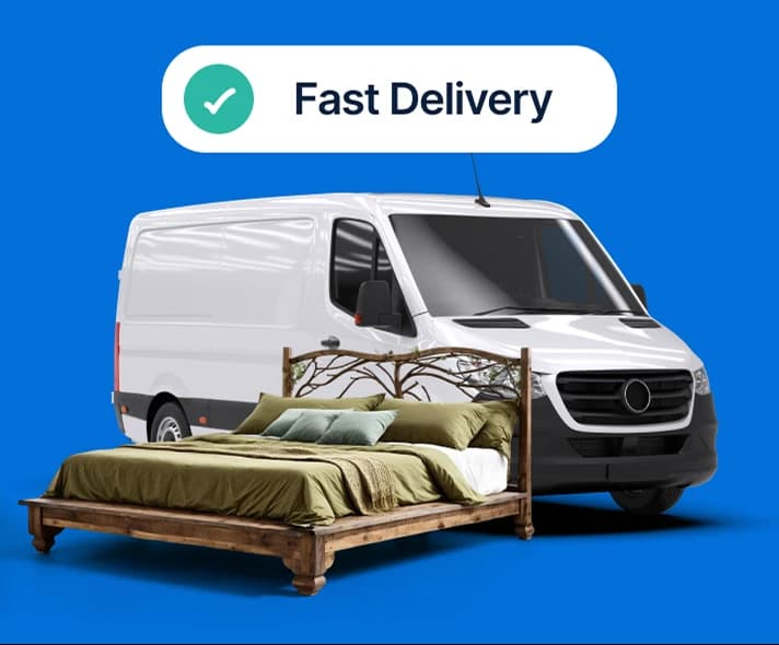 Giant Van furniture courier collecting a bed from a UK retailer warehouse.
