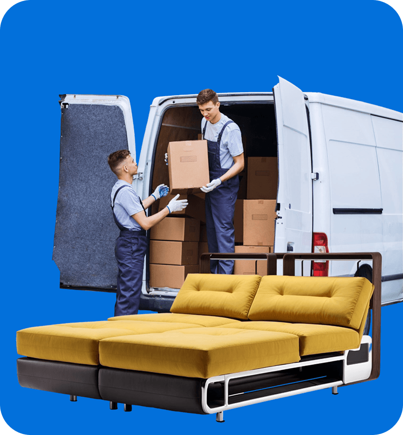 Giant Van crew loading a bed frame for fast bed delivery across the UK.