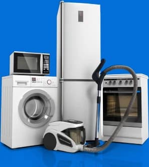 A fridge freezer, washing machine, microwave and oven