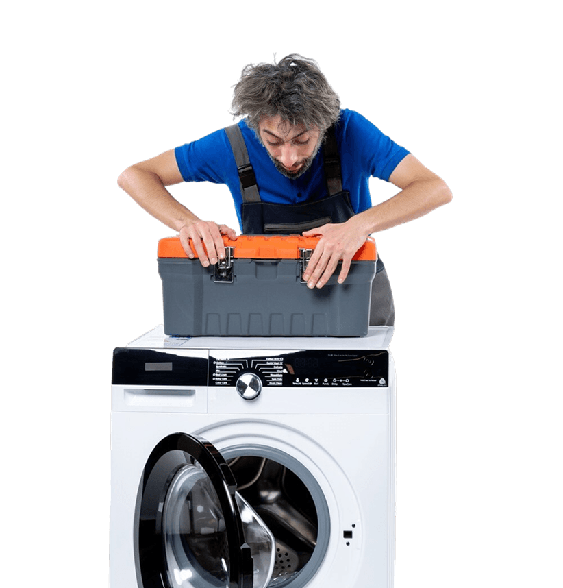 An engineer reconnecting a washing machine after delivery