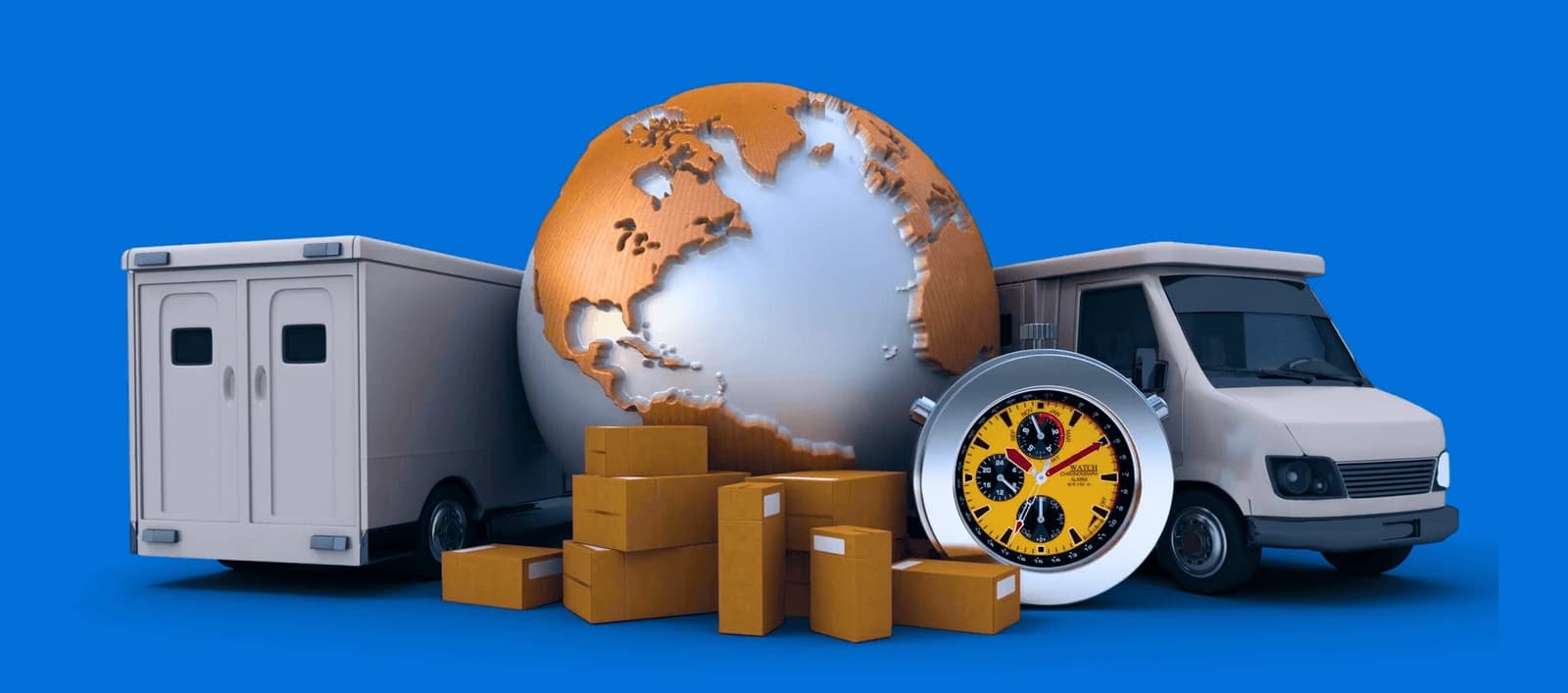 A delivery van and stopwatch representing same-day UK white goods delivery
