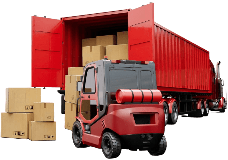 A forklift loading boxes into a Giant Van transit container