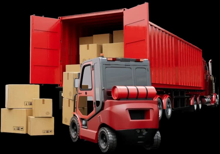 A forklift loading boxes into a Giant Van transit container