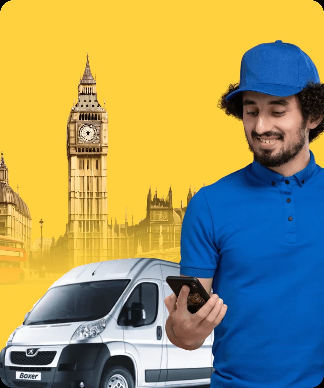 Driver completing the Giant Van online application on a phone
