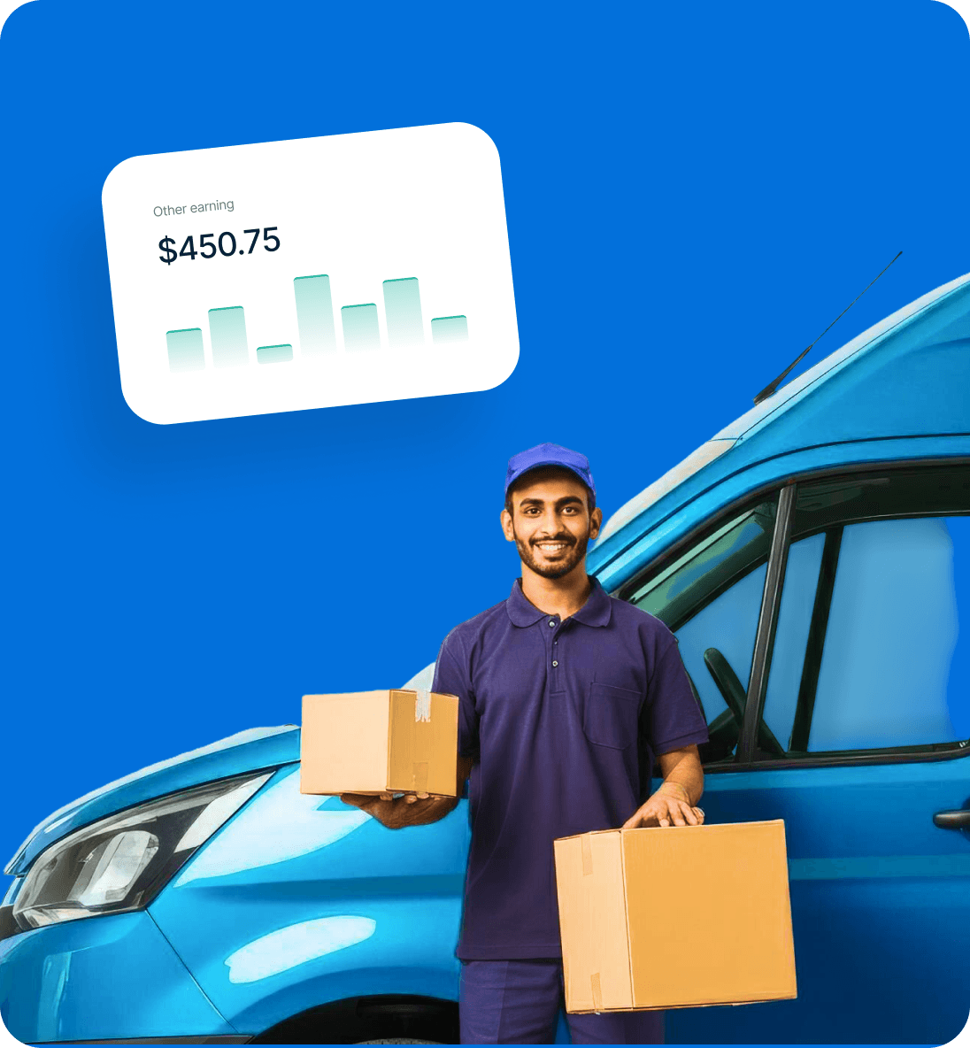 Giant Van driver checking weekly earnings and bonuses in the app