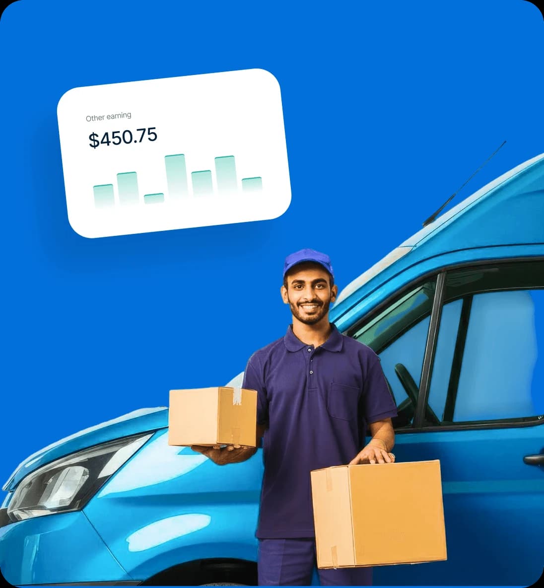 Giant Van driver checking weekly earnings and bonuses in the app