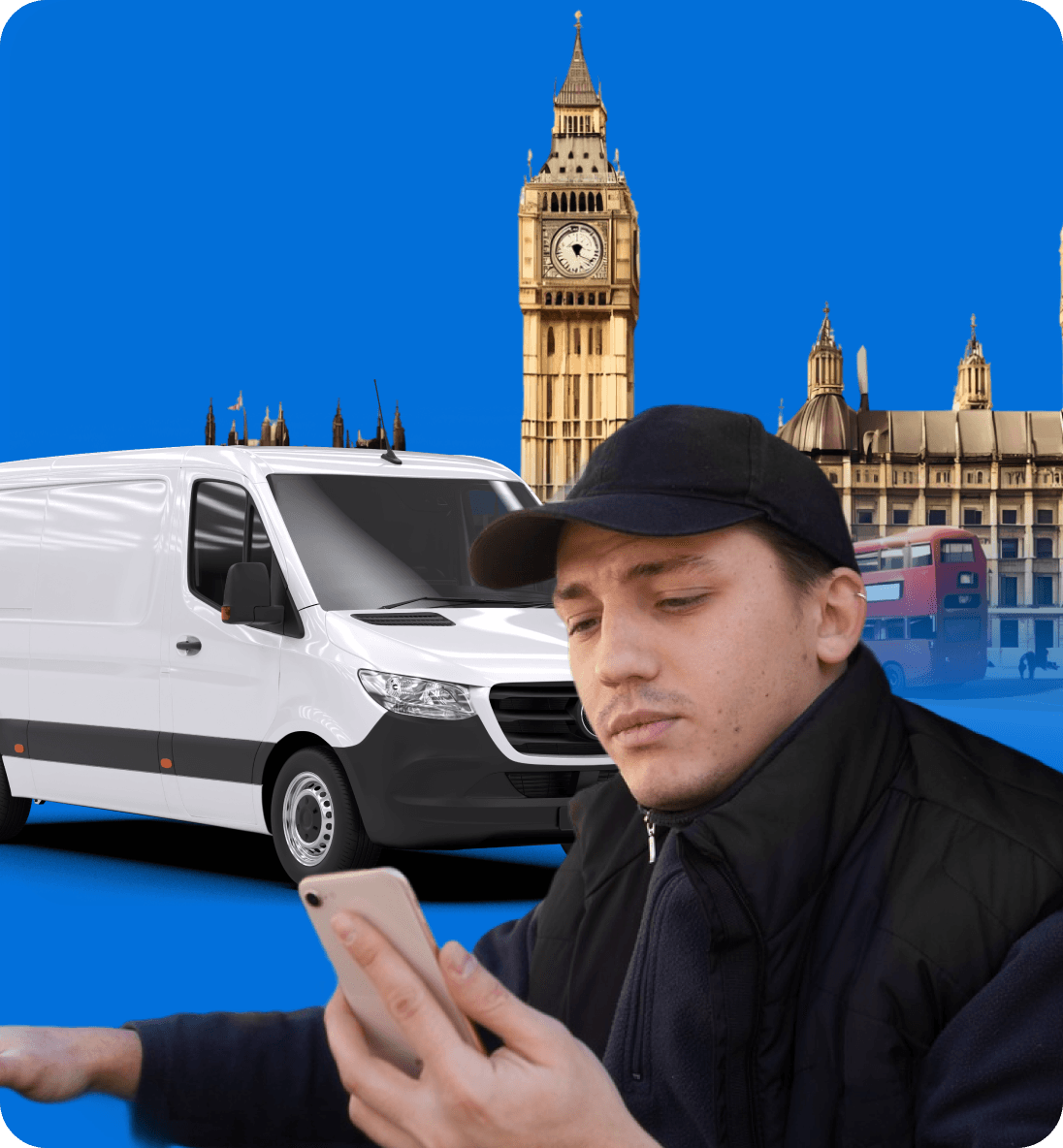 Giant Van driver reviewing the referral programme terms on a tablet