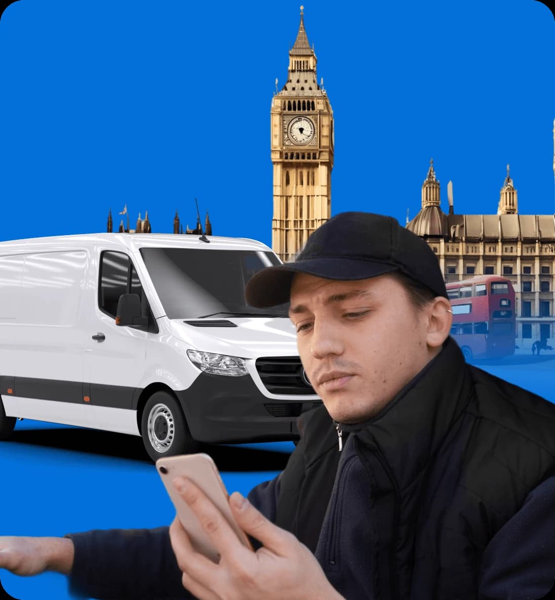Giant Van driver reviewing the referral programme terms on a tablet