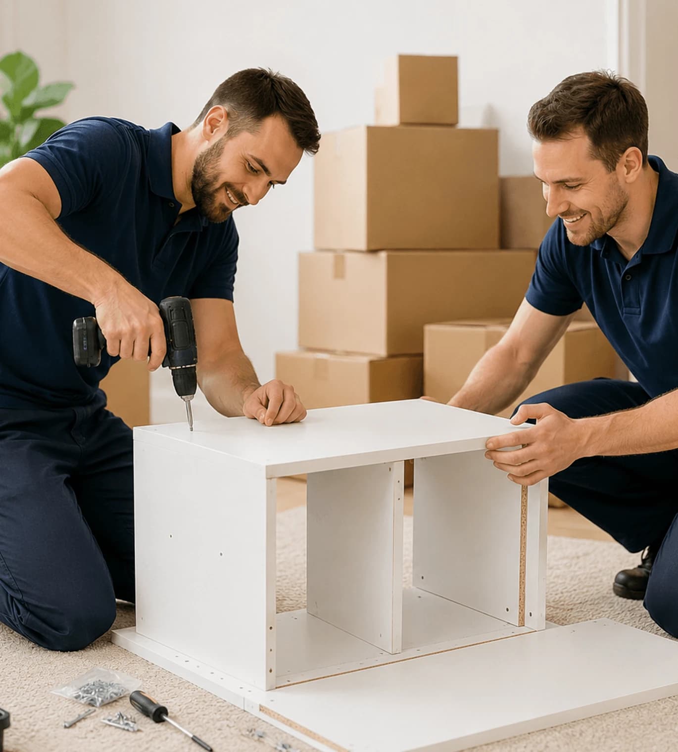 Giant Van crew disassembling a flat-pack wardrobe