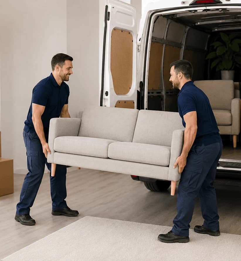 Giant Van crew disassembling furniture at collection before a protected move.