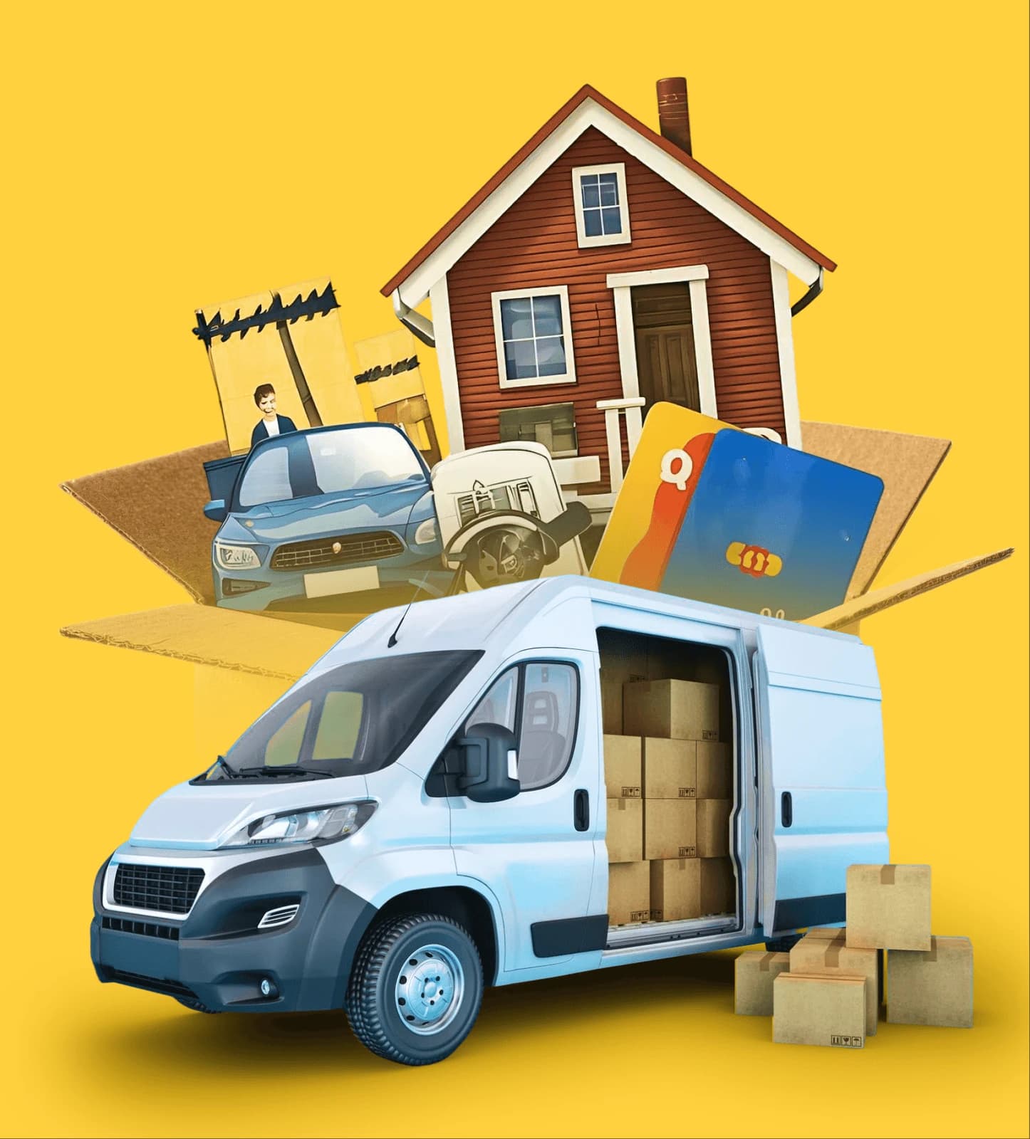 Giant Van crew clearing a loft and garage with boxes, old furniture and a removal van