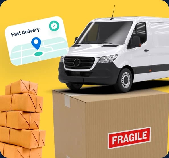 Giant Van specialist handler crating a fine-art painting for fragile delivery