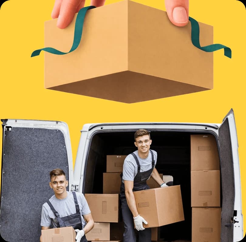 Two movers loading boxes into a van for a weekend removal