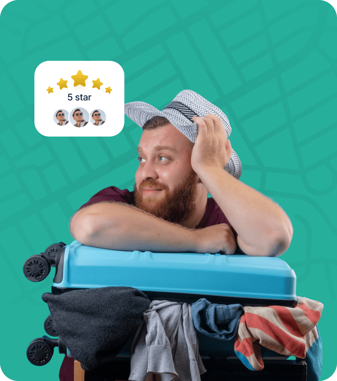 Person with packed luggage suitcase — last-minute weekend removal booking