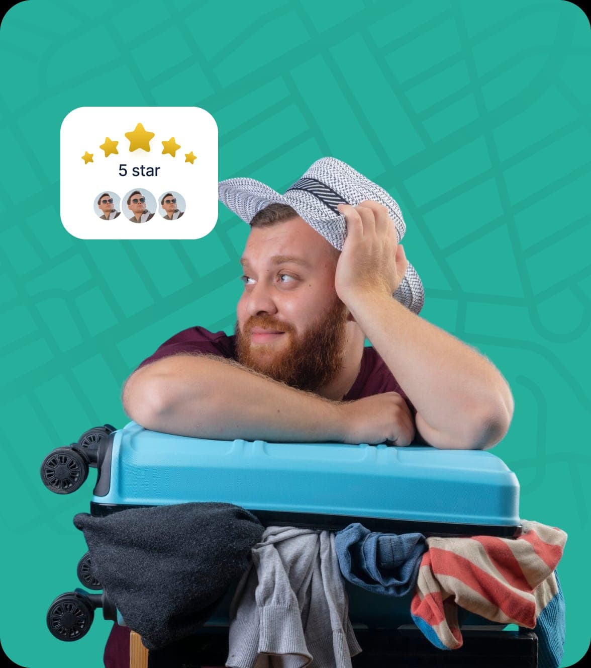 Person with packed luggage suitcase — last-minute weekend removal booking