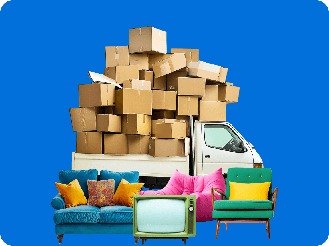 Boxes and furniture loaded onto a removal van for a Saturday move