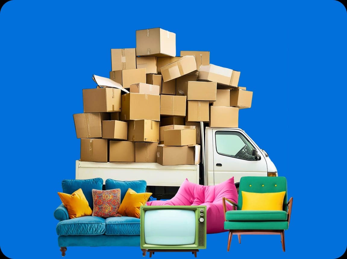 Boxes and furniture loaded onto a removal van for a Saturday move