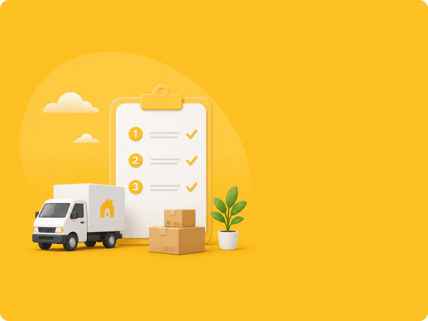 Checklist, packed boxes and a removal van for a completed Giant Van booking