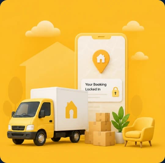 Removal van and a phone showing a confirmed Giant Van booking