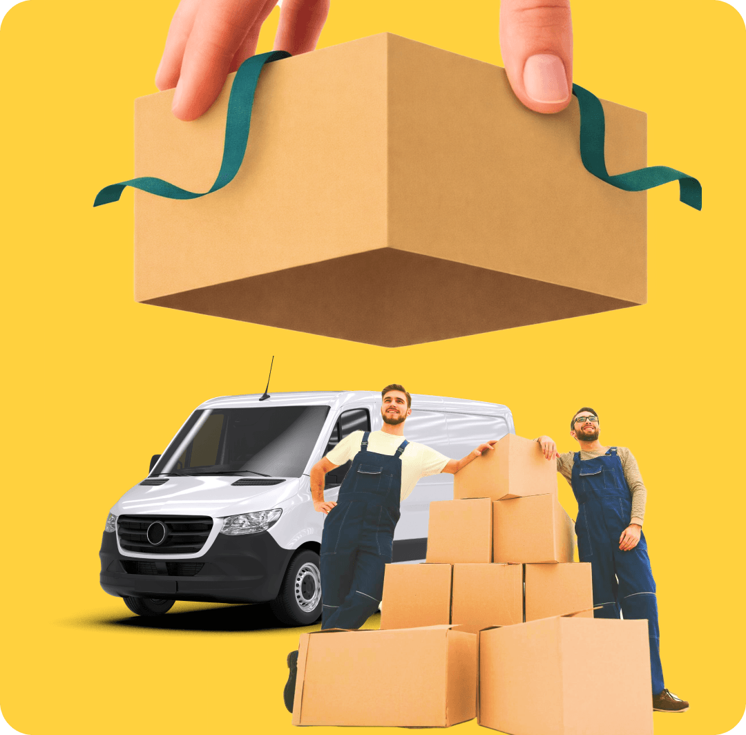 Giant Van crew with a van and boxes ready for a same-day move
