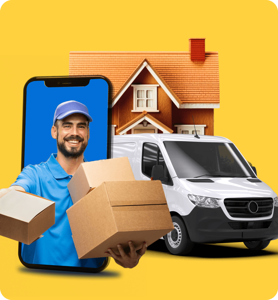 Giant Van driver holding boxes beside a van, ready for a same-day move