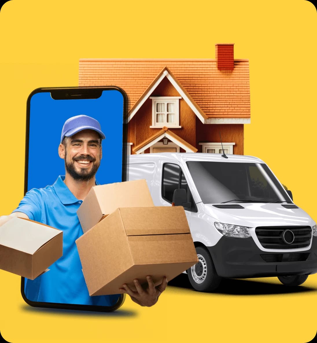 Giant Van driver holding boxes beside a van, ready for a same-day move