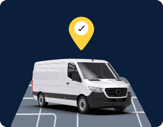 Giant Van van with a live tracking pin on a same-day route
