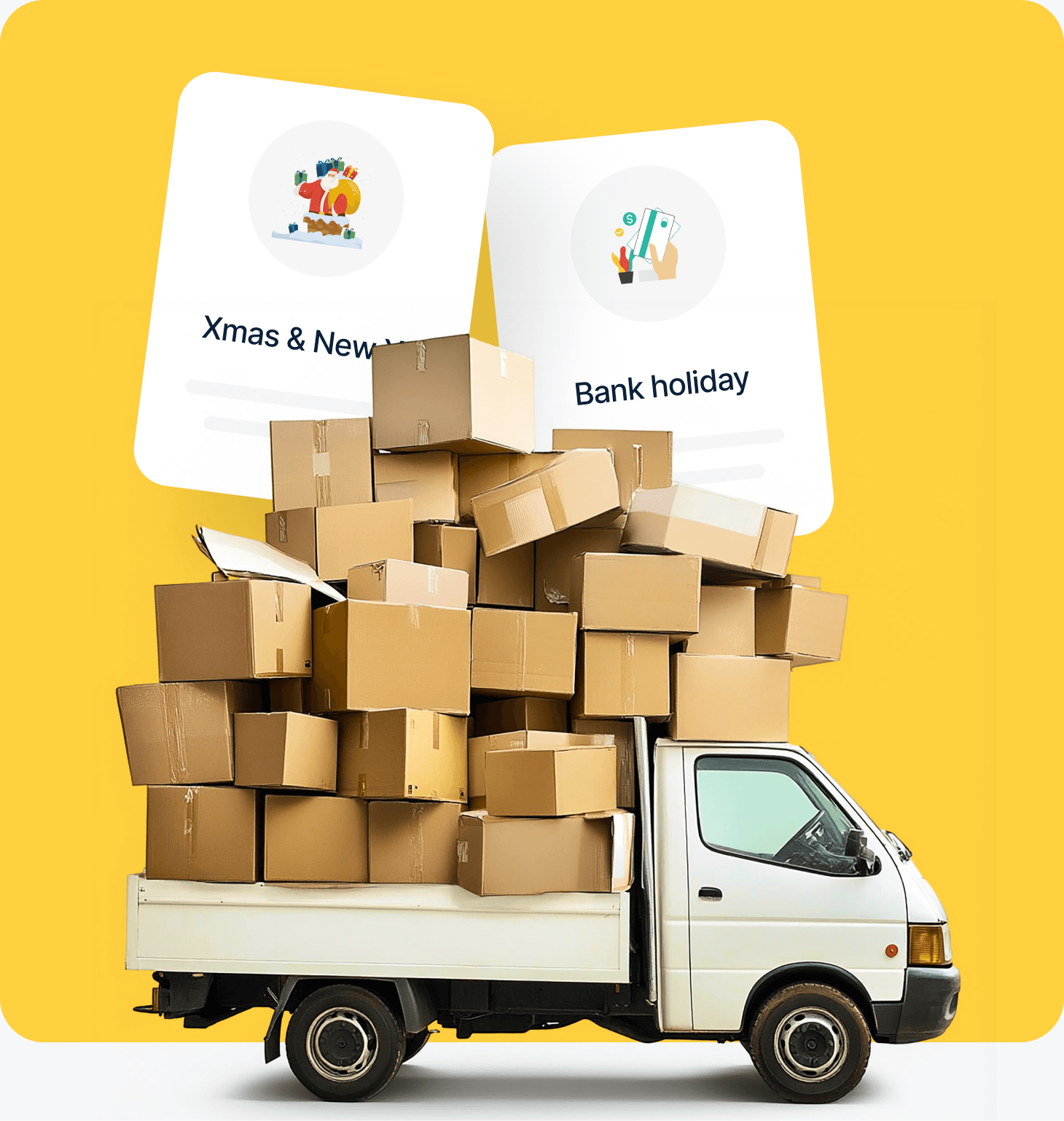Yellow Giant Van loaded with weekend moving boxes — book early for peak dates