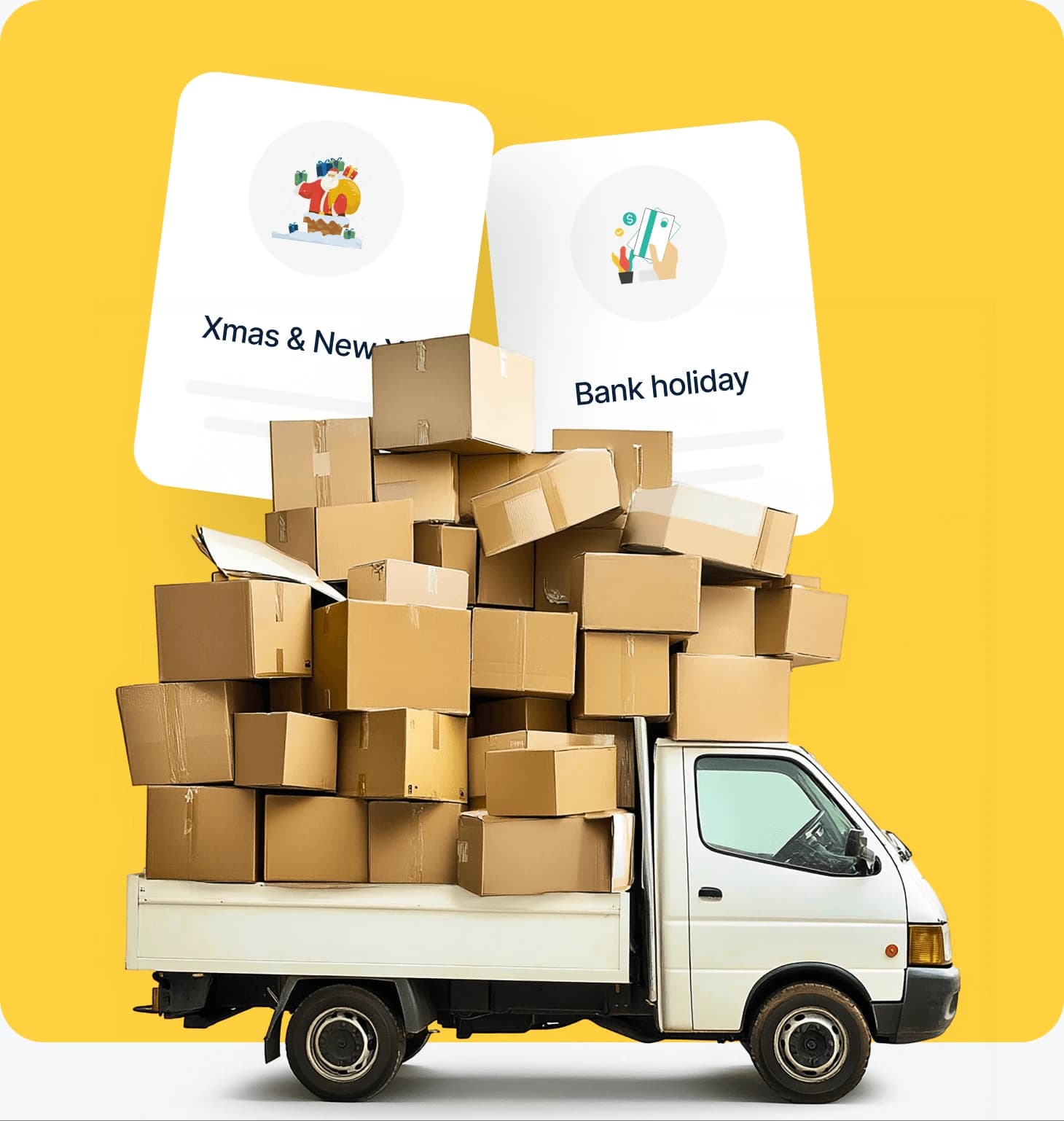 Yellow Giant Van loaded with weekend moving boxes — book early for peak dates