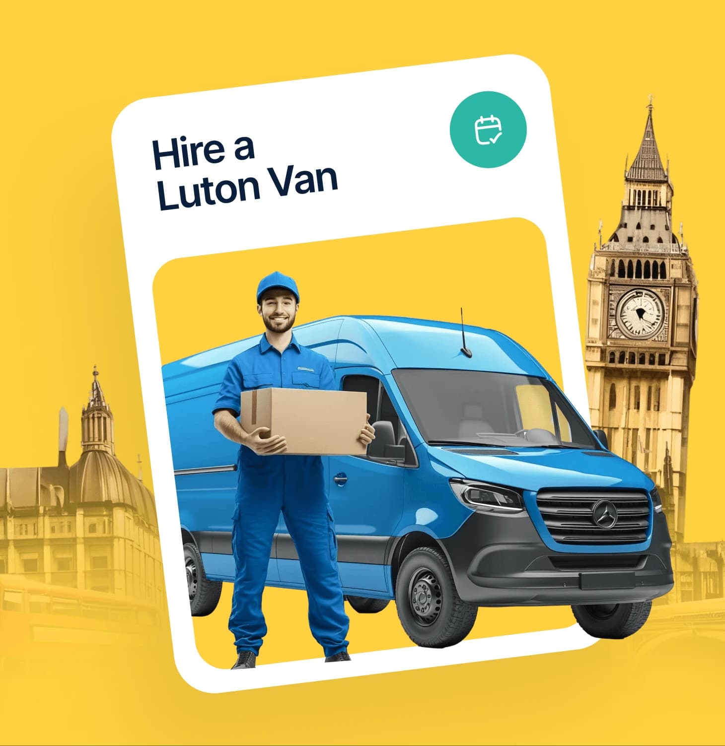 Giant Van's blue Luton van with the driver standing beside it
