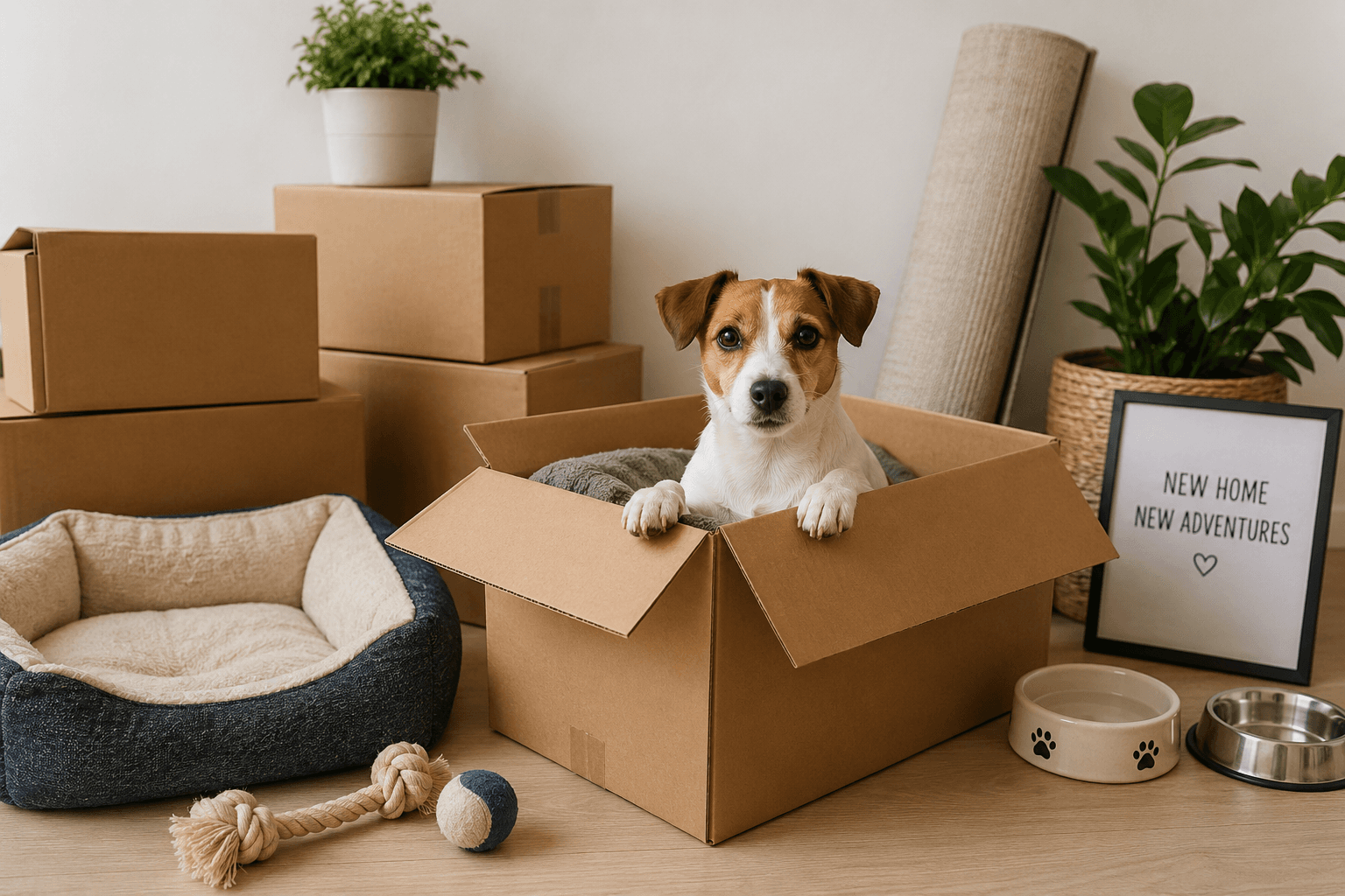 Dog in moving box — Giant Van pet-friendly removals