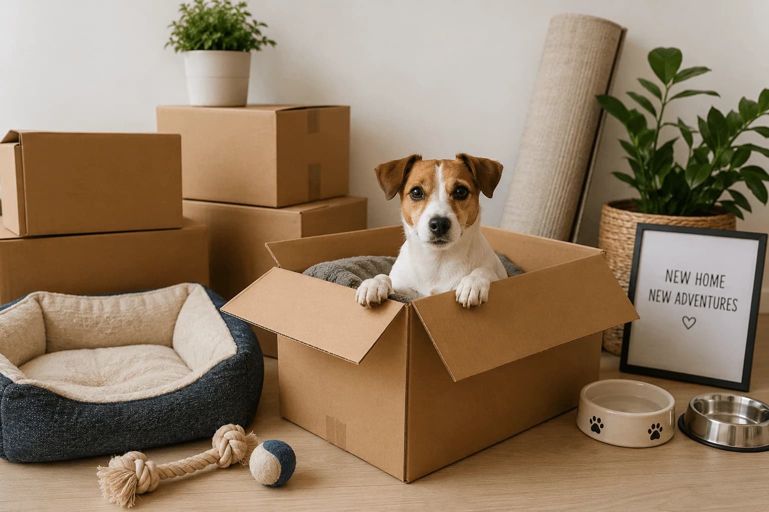 Dog in moving box — Giant Van pet-friendly removals