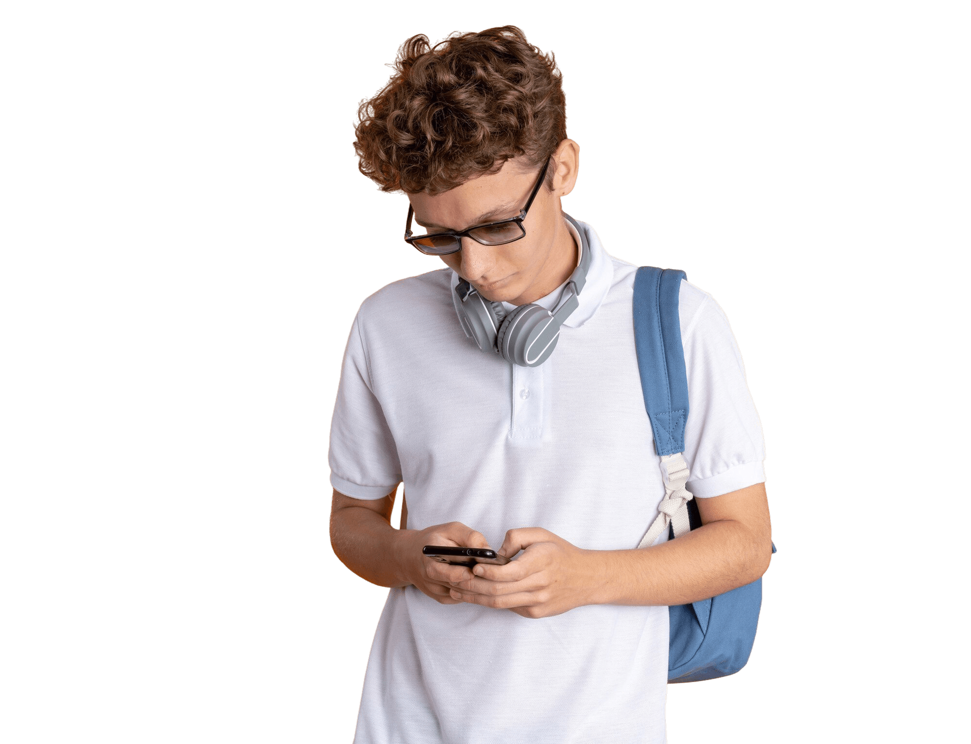 Student with phone checking discount