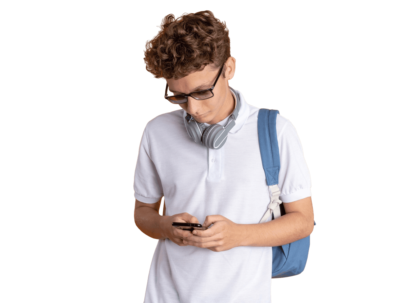 Student with phone checking discount