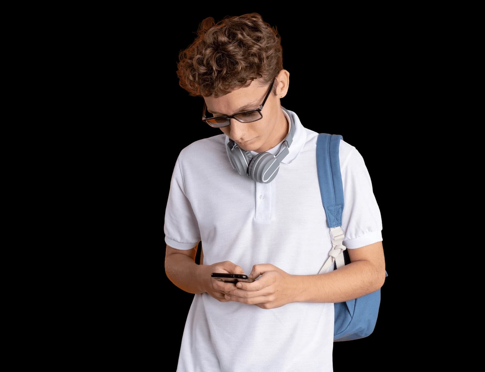Student with phone checking discount
