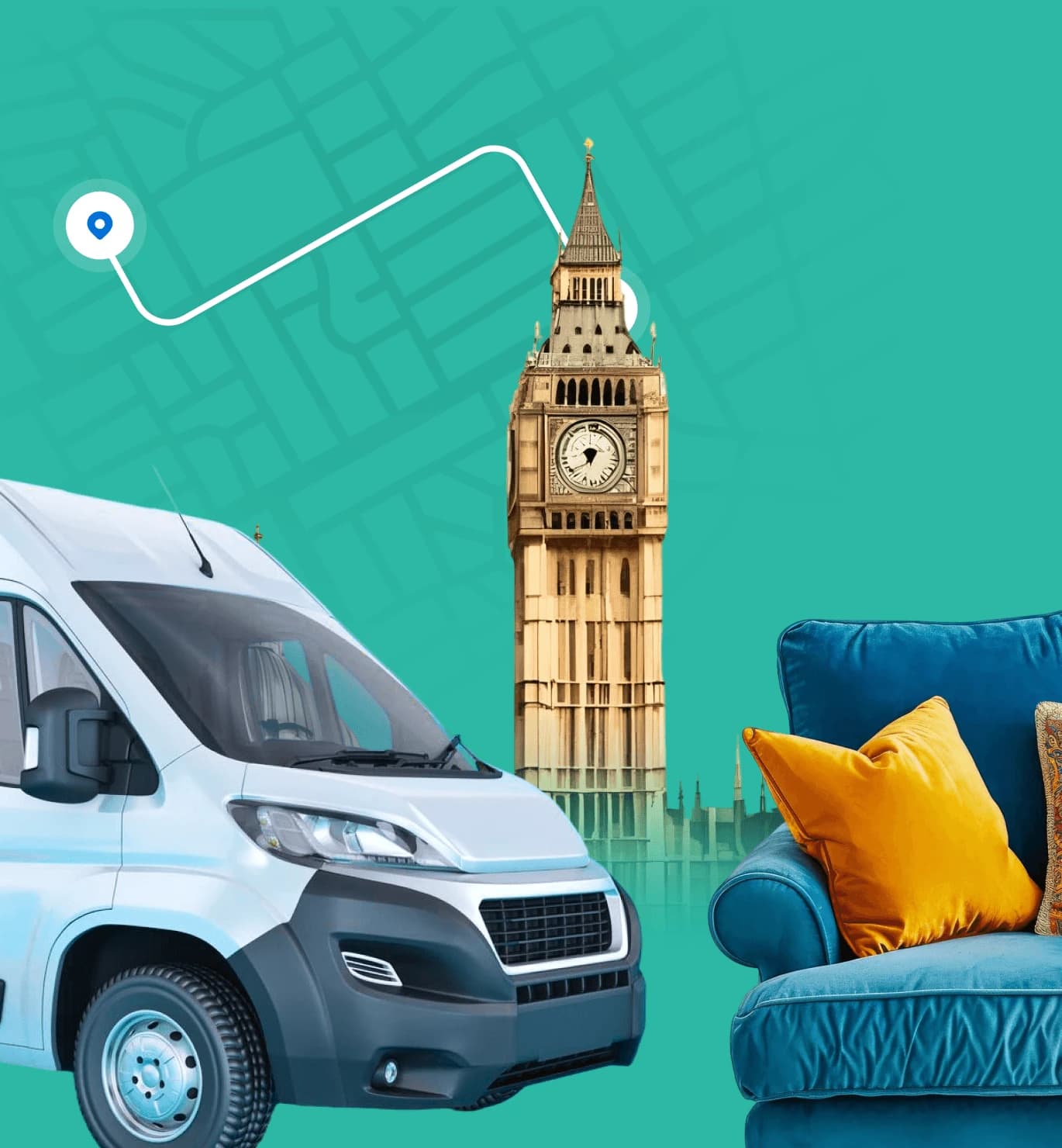 Transport van and route illustration